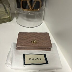 GUCCI Calfskin Matelasse GG Marmont Card Case Wallet Porcelain Rose